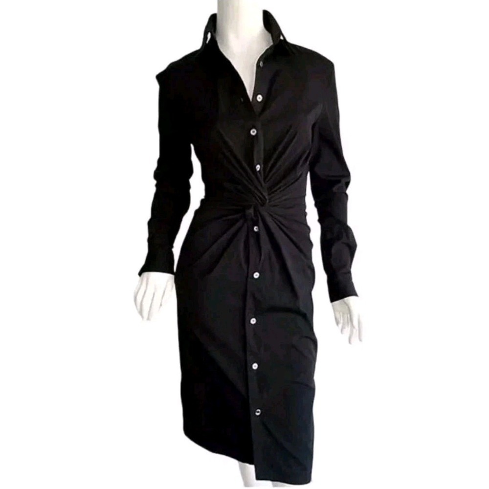 Michael Kors Italy Made Cotton Button Front Twist Black Shirt Dress Woman 4 Core